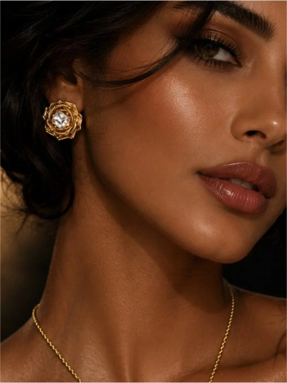 Gold plated Rose Crystal Stud Earrings